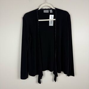 Chico's Cardigan Womens Small Tie Front Lace Trim Long Sleeve Black Top Stretch